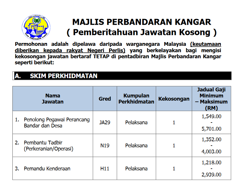 PEMBERITAHUAN JAWATAN KOSONG