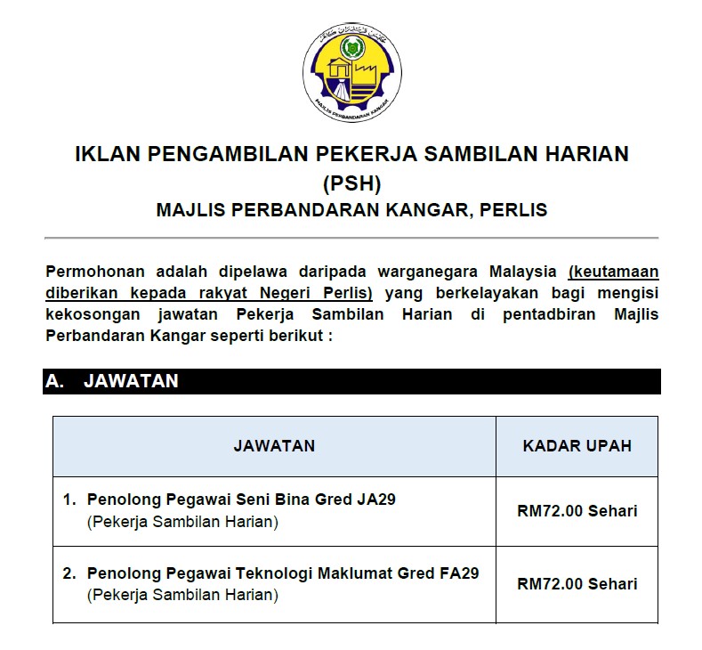 lanjutan iklan jawatan kosong PSH