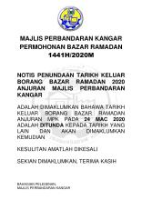 NOTIS PENUNDAAN TARIKH KELUAR BORANG BAZAR RAMADHAN TAHUN 2020